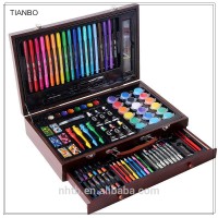 Kids New Design 123pcs High quality DIY drawing wooden case with color pens crayons color pencils assorted in one set